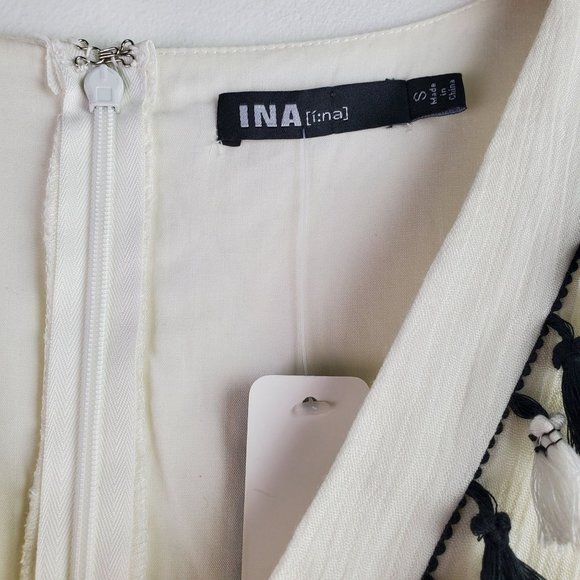 INA [i:na] Black and White Spanish Tassel Maxi Dress w/ Butterfly Cap Sleeve, S - Picture 5 of 12